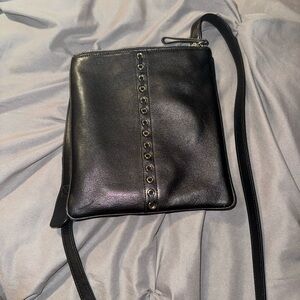 COACH Black Leather Crossbody Bag with Grommet Detail